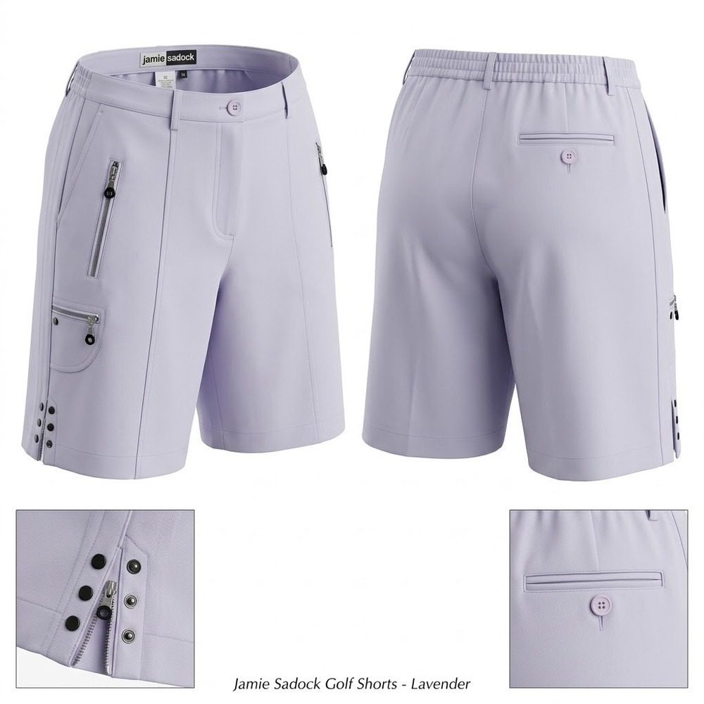 Jamie Sadock Lavender Purple Golf Shorts Womens 10 Zipper Pockets Stud Accents